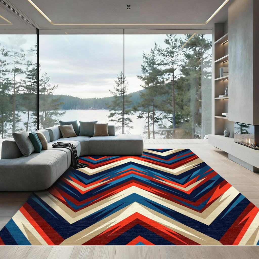 Bold Red and Blue Zigzag Chevron Rug