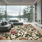 Vintage Botanical Cream and Rose Vine Rug