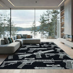 Graphic Monochrome Tactical Weaponry Grid Rug