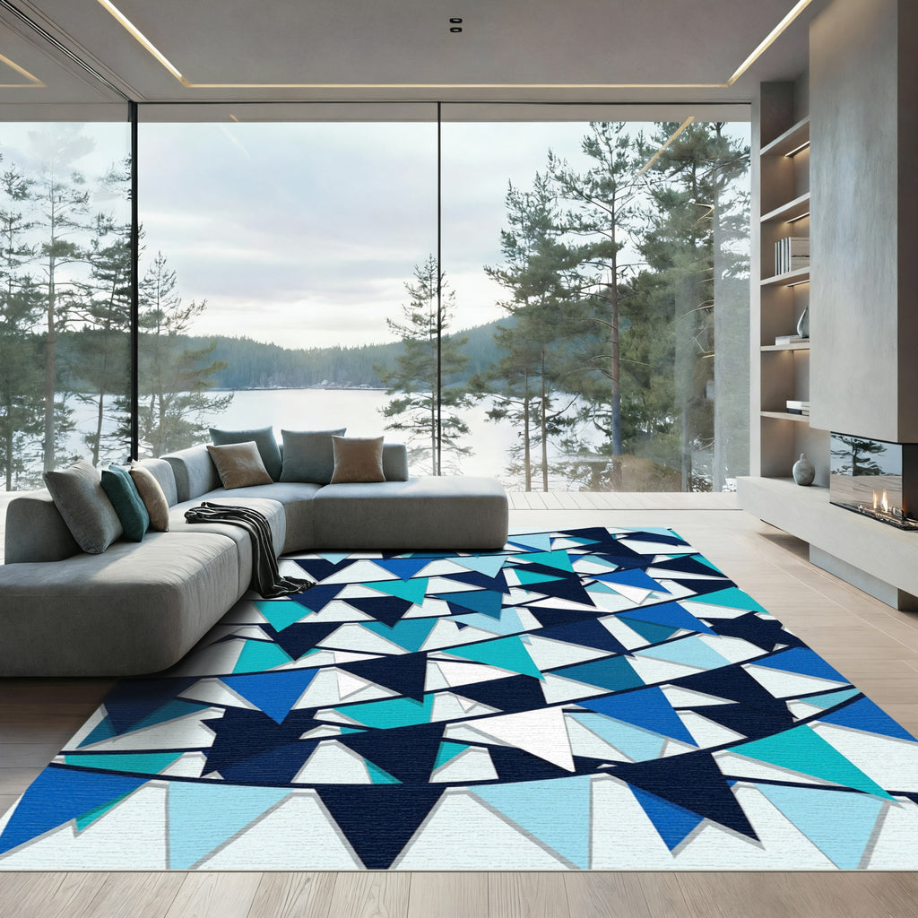Geometric Blue Bunting Triangle Rug