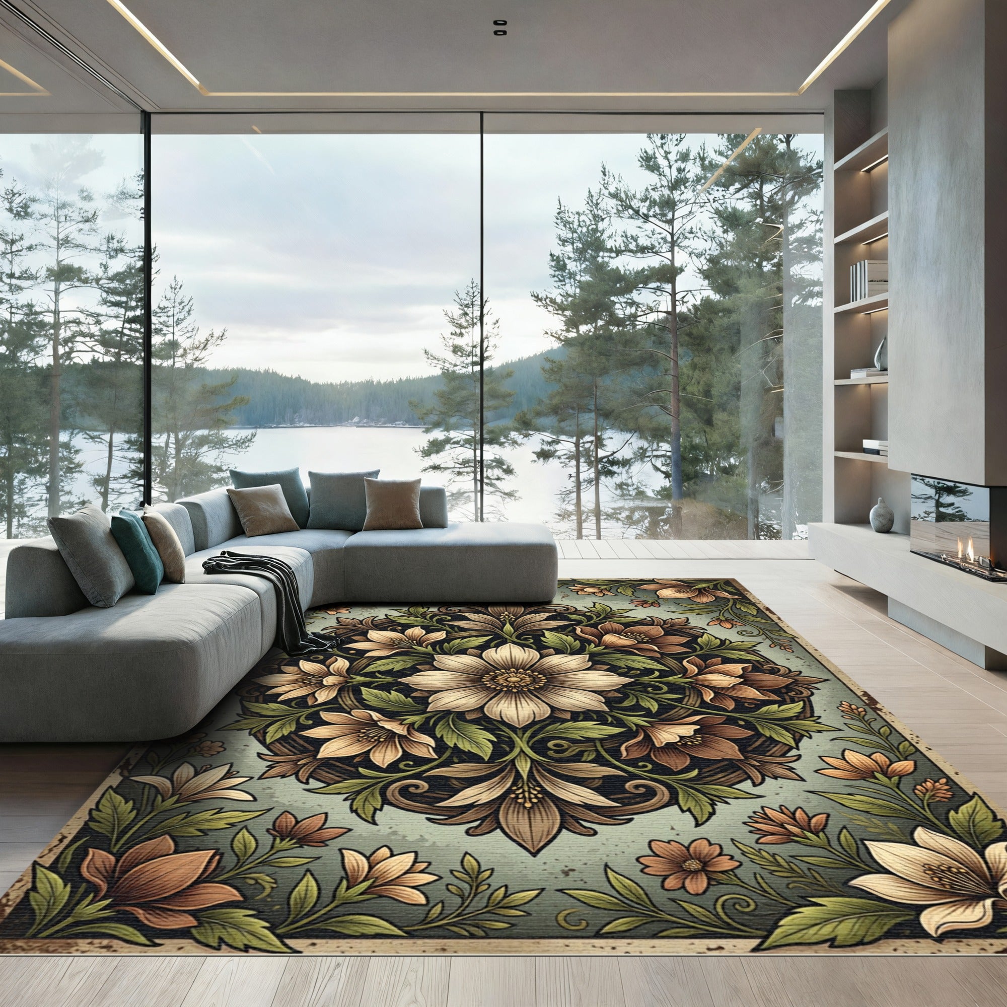 Earthy Antique Floral Medallion Rug