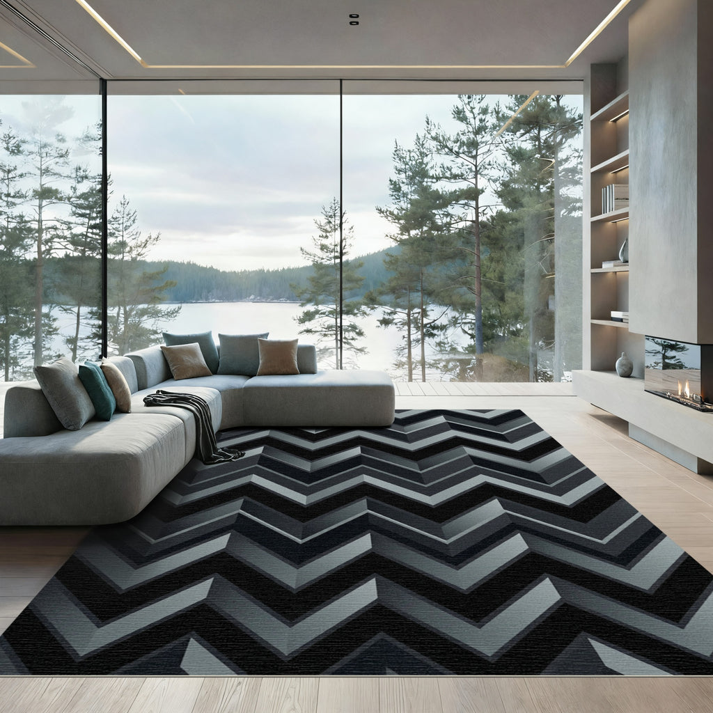 Monochromatic Chevron Stacking Rectangle Accents Rug