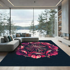 Crimson Poppy Floral Wheel Arrangement Rug