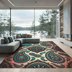 Teal Orange Paisley Medallion Rug
