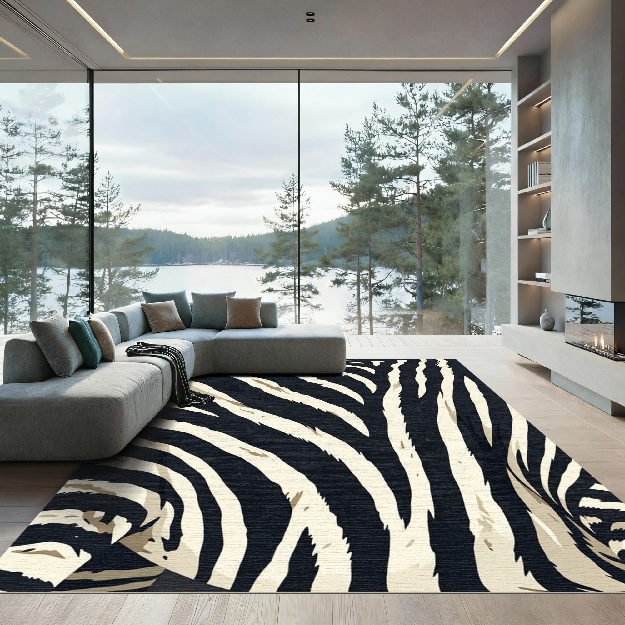 Bold Monochromatic Zebra Stripe Rug