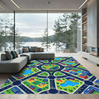 Vibrant Colorful City Layout Isometric Map Rug