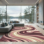 Earthy Abstract Cream and Burgundy Swirl Rug