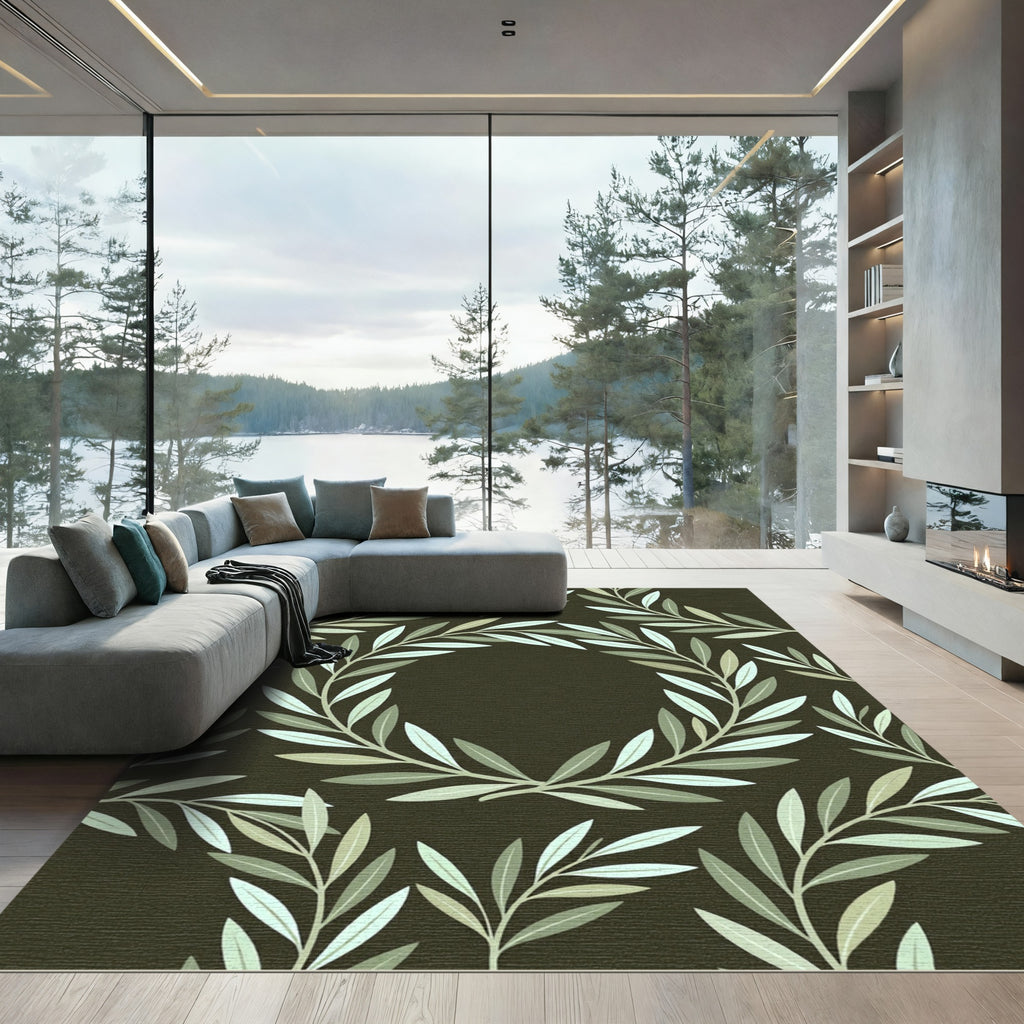Sage Green Olive Branch Laurel Wreath Rug
