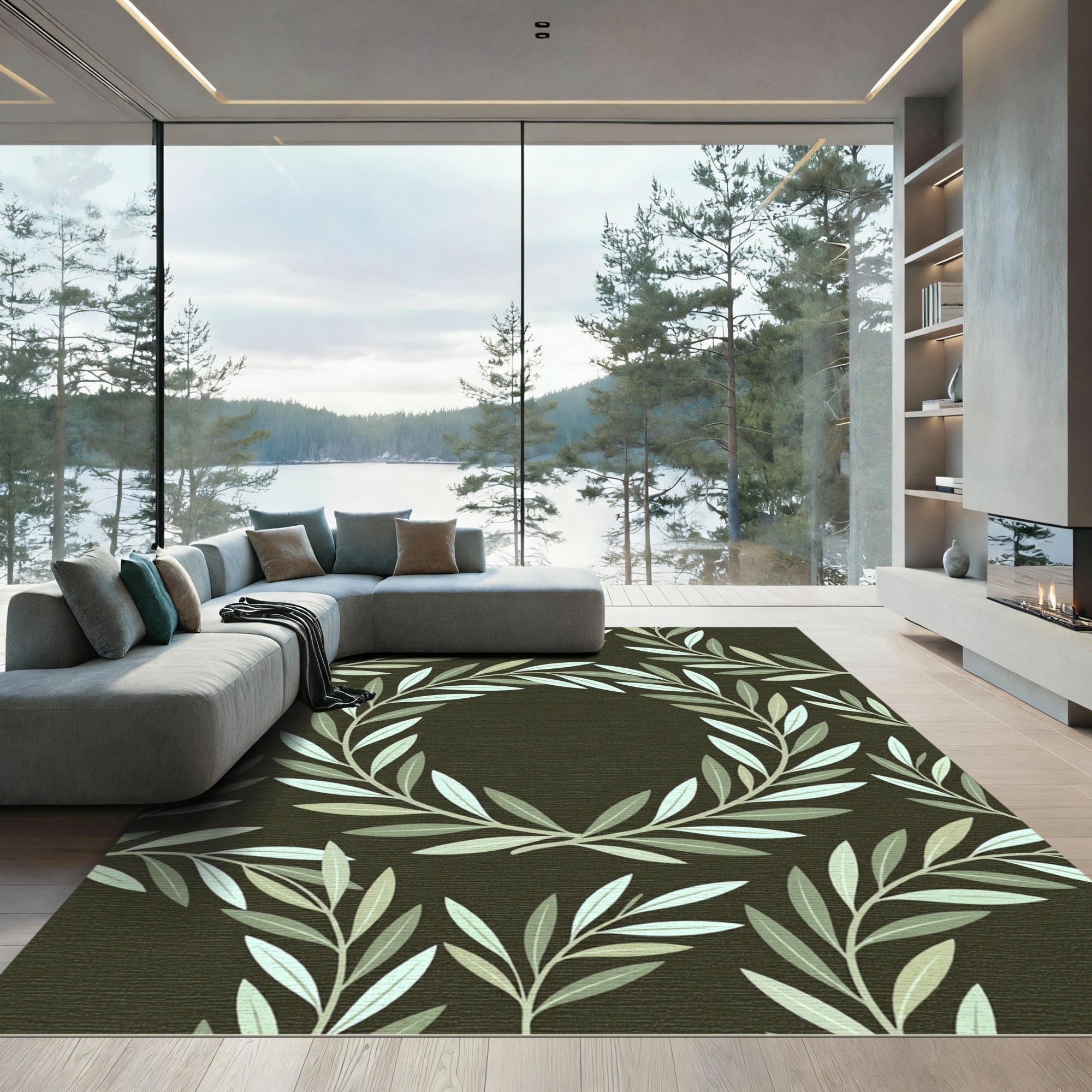 Sage Green Olive Branch Laurel Wreath Rug