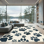 Midnight Charcoal Paw Print Animal Rug