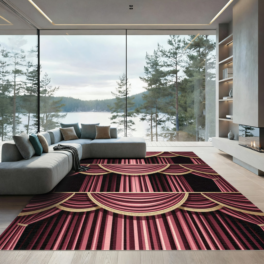 Victorian Rich Burgundy Draped Stripes Rug