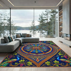 Peacock Medallion Mosaic Royal Blue Gold Rug