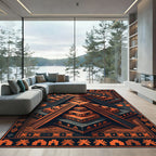 Geometric Aztec Terracotta Step Pyramid Art Rug