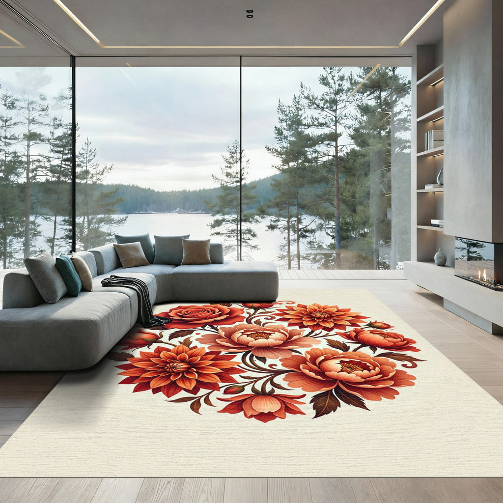 Crimson Rose Dahlia Floral Garland Rug