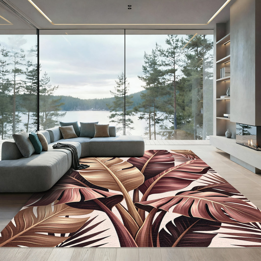 Exotic Bronze Tropical Foliage Rug