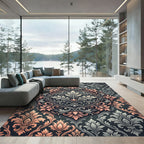Ornate Floral Damask Coral Gray Rug