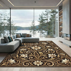Elaborate Gilded Floral Swirl Art Rug