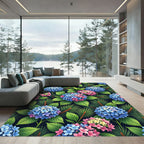 Lush Blue Pink Hydrangea Foliage Rug