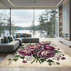 Vintage Purple Peony Botanical Bouquet Rug