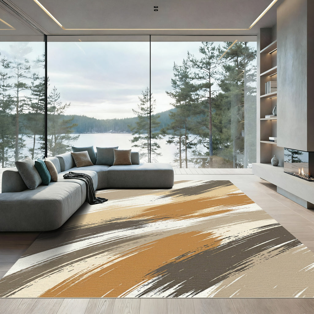 Abstract Earthy Tone Diagonal Brushstroke Rug