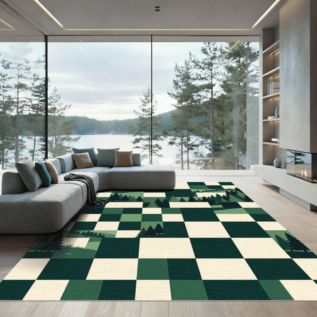 Forest Trees Checkerboard Composition Rug