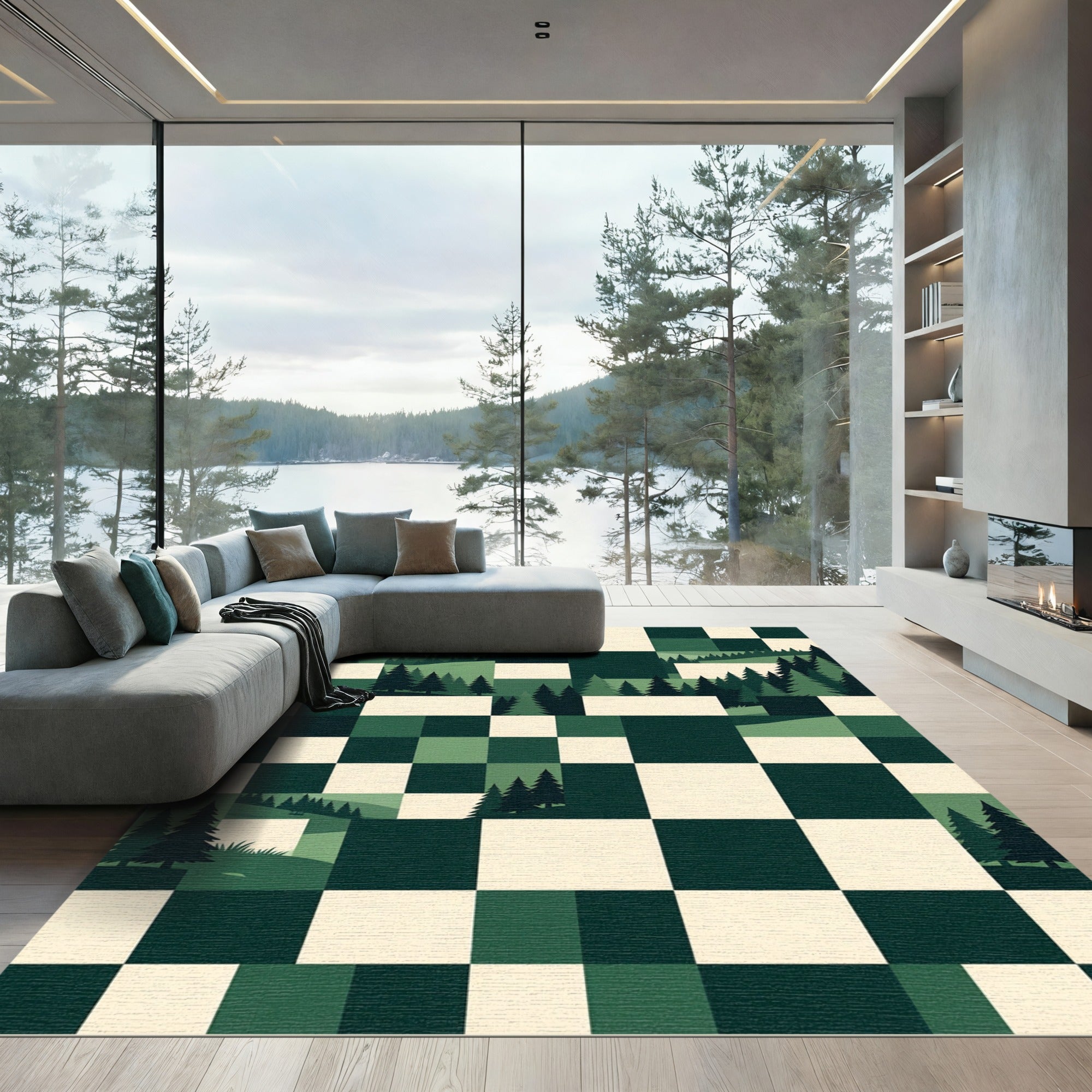 Forest Trees Checkerboard Composition Rug
