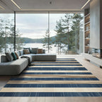 Textured Indigo and Wood Grain Stripe Rug