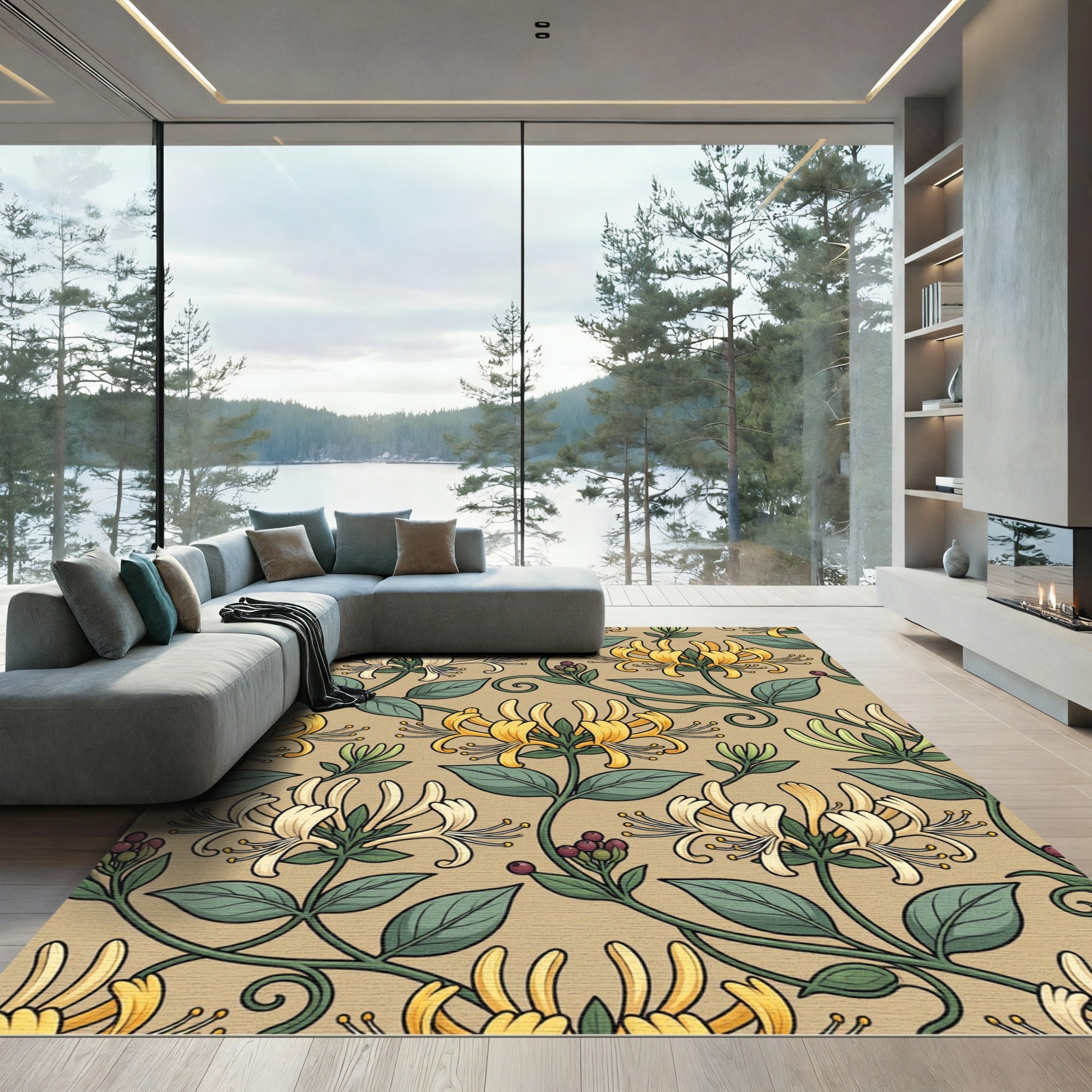 Golden Cream Honeysuckle Vine Rug