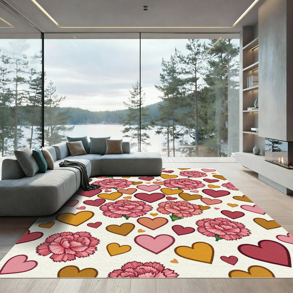 Pink Carnation Heart Collage Rug