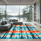 Deep Teal Coral Tie Dye Stripes Rug