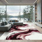 Burgundy Fluid Abstract Ink Swirl Rug