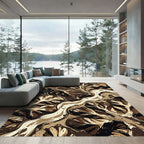 Earthy Brown Abstract River Topography Rug