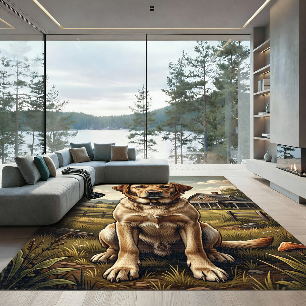 Golden Labrador Farmhouse Portrait Rug