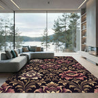 Ornate Burgundy and Gold Floral Scroll Rug