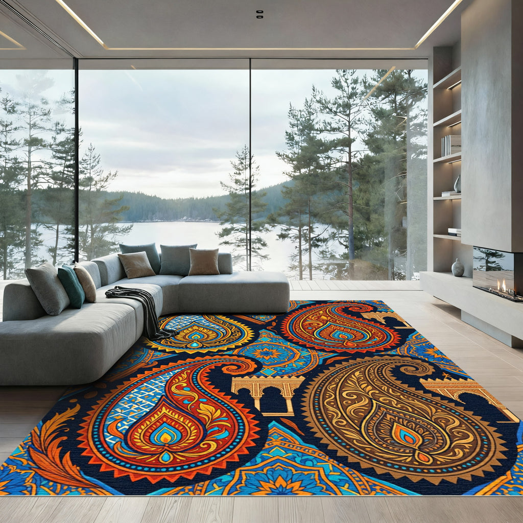 Vibrant Paisley Medallion Jewel Tone Tapestry Rug