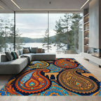 Vibrant Paisley Medallion Jewel Tone Tapestry Rug