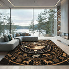 Celestial Lunar Gold Zodiac Circle Rug