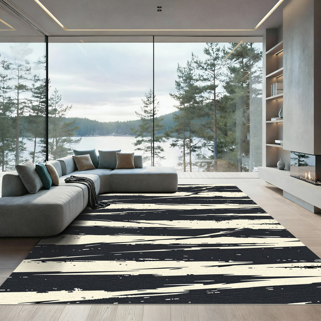 Modern Monochrome Abstract Jagged Stripe Rug