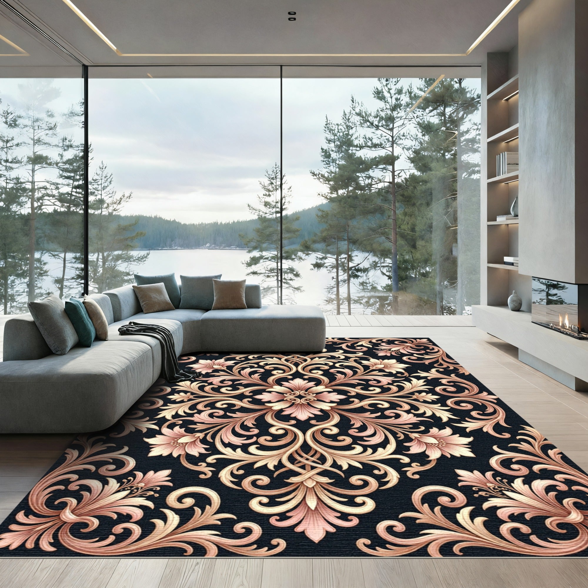 Elaborate Beige Floral Acanthus Swirls Rug