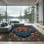 Pomegranate Floral Navy Gold Medallion Rug