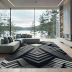 Monochrome Geometric Staircase Ascending Rug