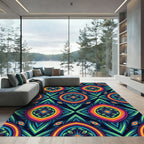 Vibrant Neon Mandala Kaleidoscope Medallion Rug