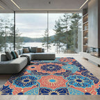Ornate Navy Blue Floral Geometric Mandala Rug