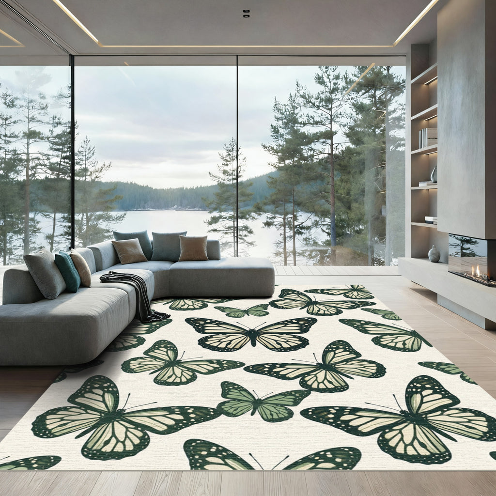 Sage Green Whimsical Butterfly Garden Rug