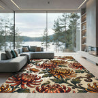 Vintage Autumn Chrysanthemum Floral Botanical Rug