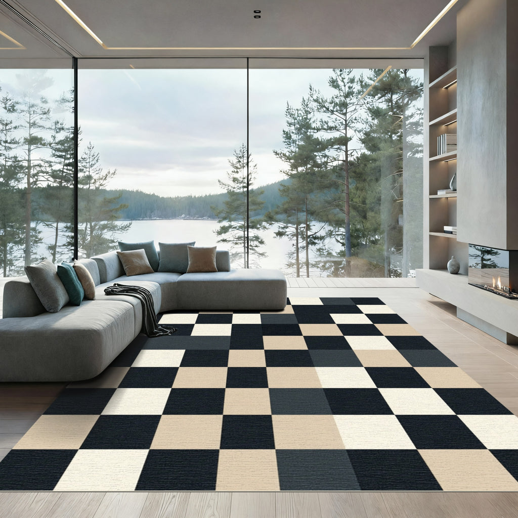 Modern Neutrals Checkerboard Block Grid Rug