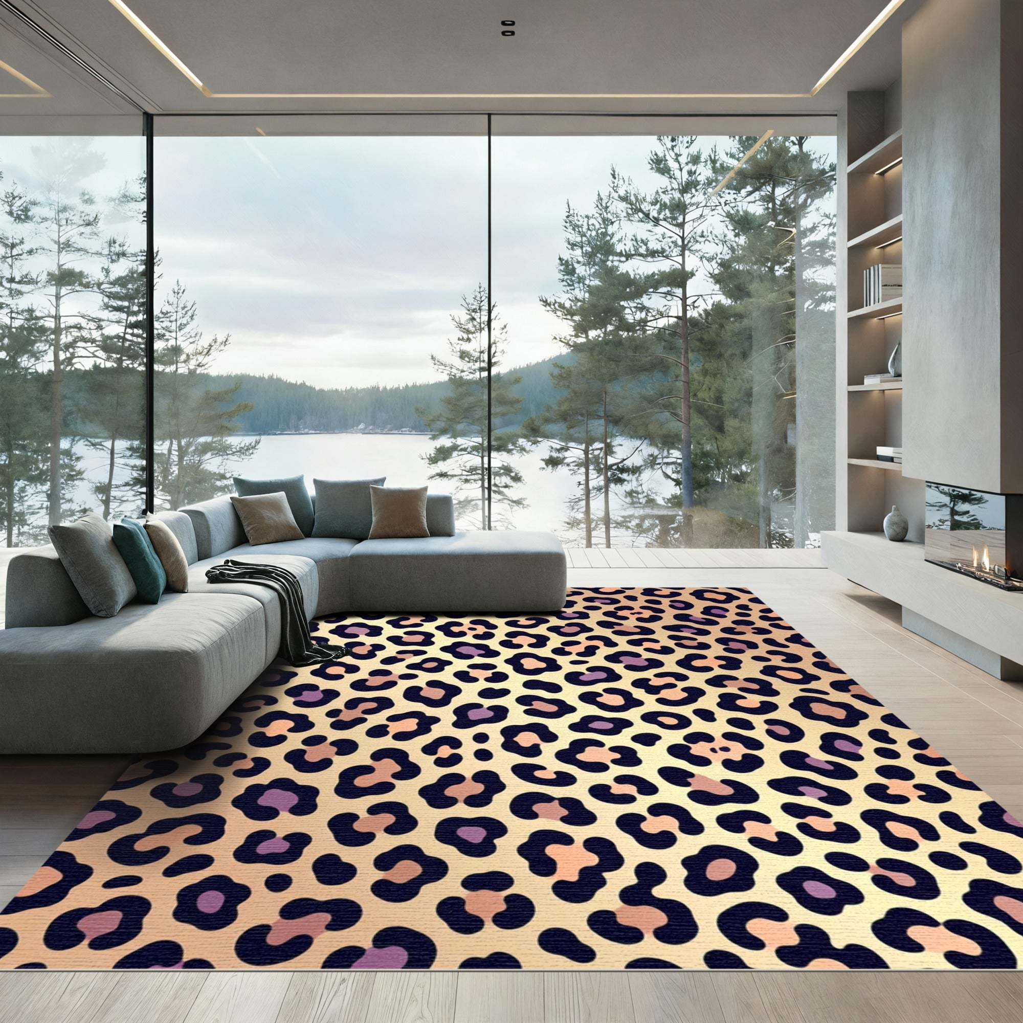 Golden Leopard Spot Animal Hide Rug