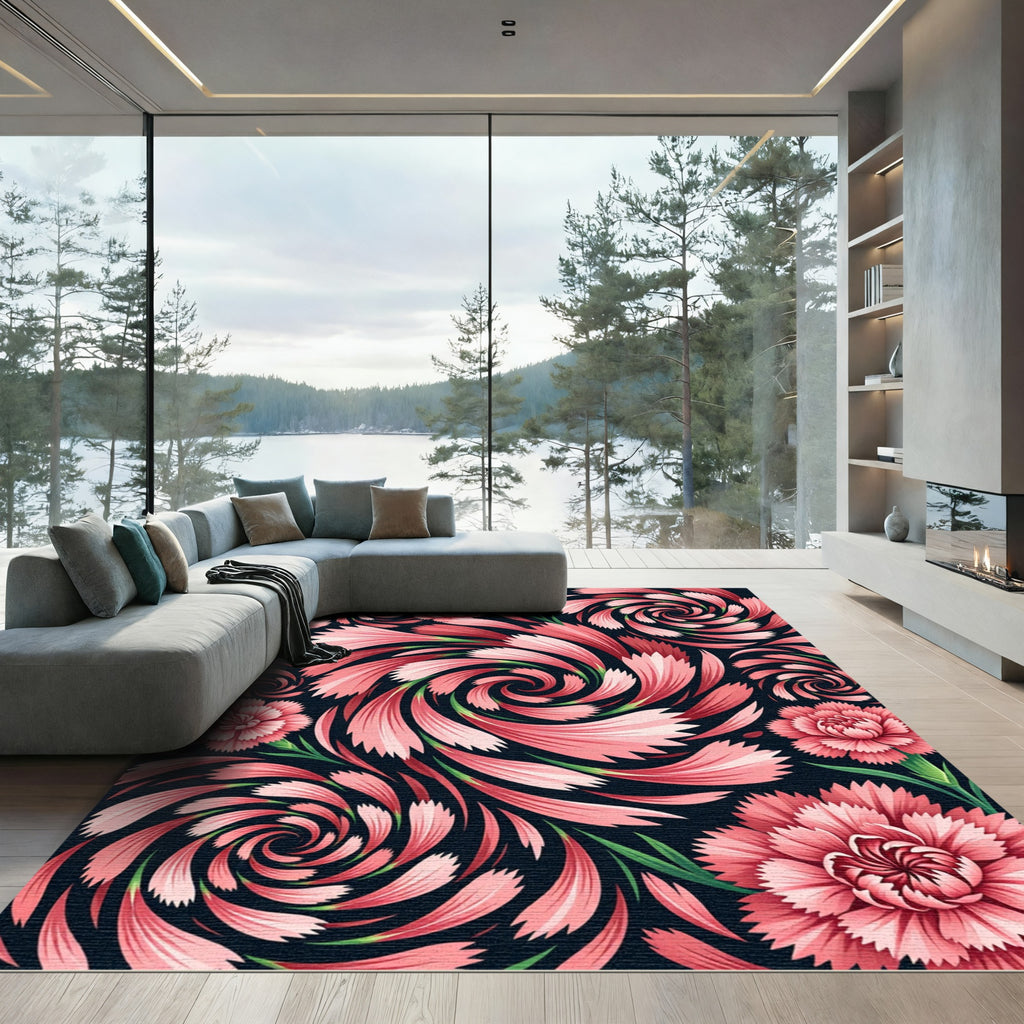 Pink Carnation Swirl Floral Rug