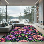 Vibrant Pink and Purple Zinnia Bouquet Rug
