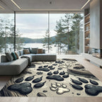Monochrome Woodland Animal Tracks Illustration Rug